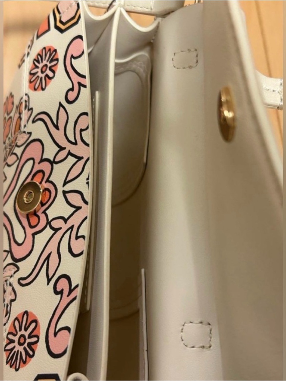 Tory Burch Cream Mini Top-Handle Bag with Pink & Gold Floral Print - Picture 7 of 11